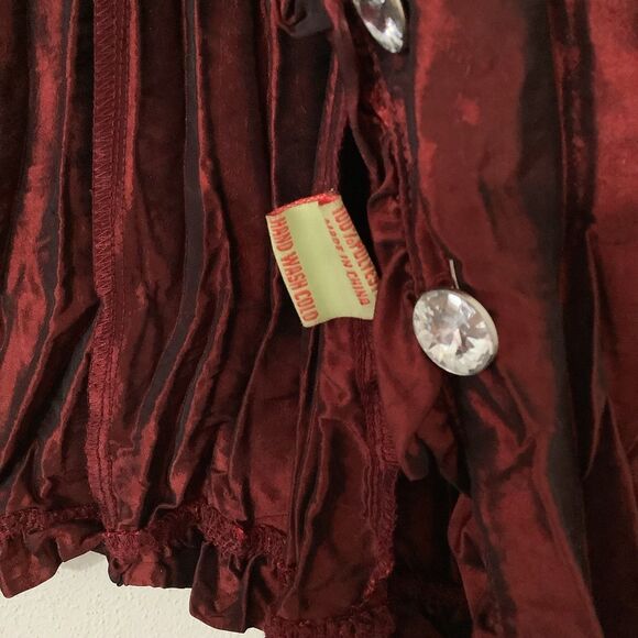 Vintage Y2K Red Witchy Whimsigoth Dark Romantic Vamp Button Up Crinkle Top M - Picture 8 of 8